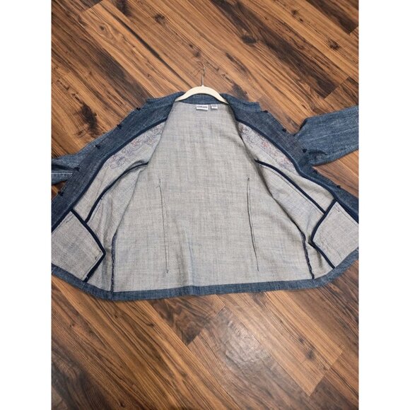 Chicos Beaded Denim Blazer Jacket Sz 3 (XL) Coral Western Boho - Picture 12 of 13